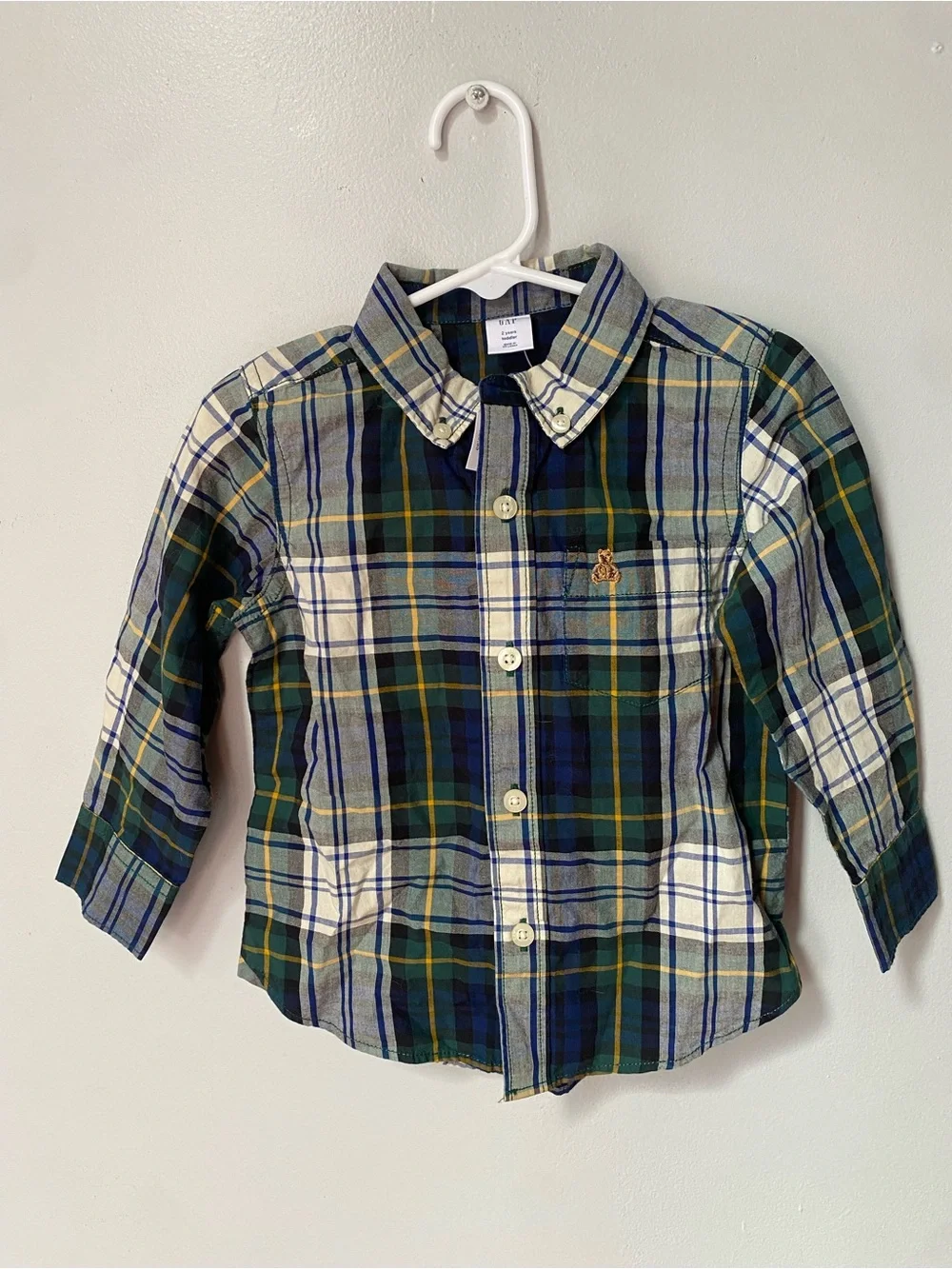 GAP Green, Blue & Cream Plaid Button-Down Shirt
